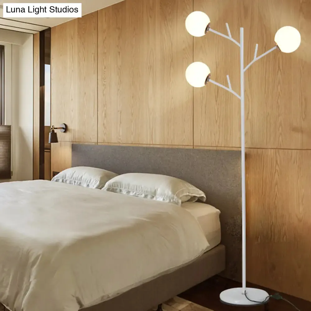 Contemporary Metal Floor Lamp - Tree-Like Design with 3 Bulbs - Black/White - Bedroom Lighting