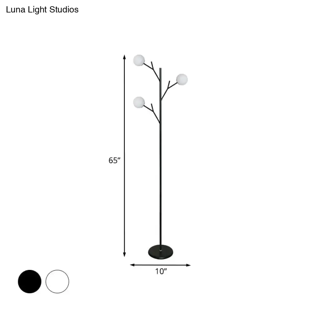 Contemporary Metal Floor Lamp - Tree-Like Design with 3 Bulbs - Black/White - Bedroom Lighting