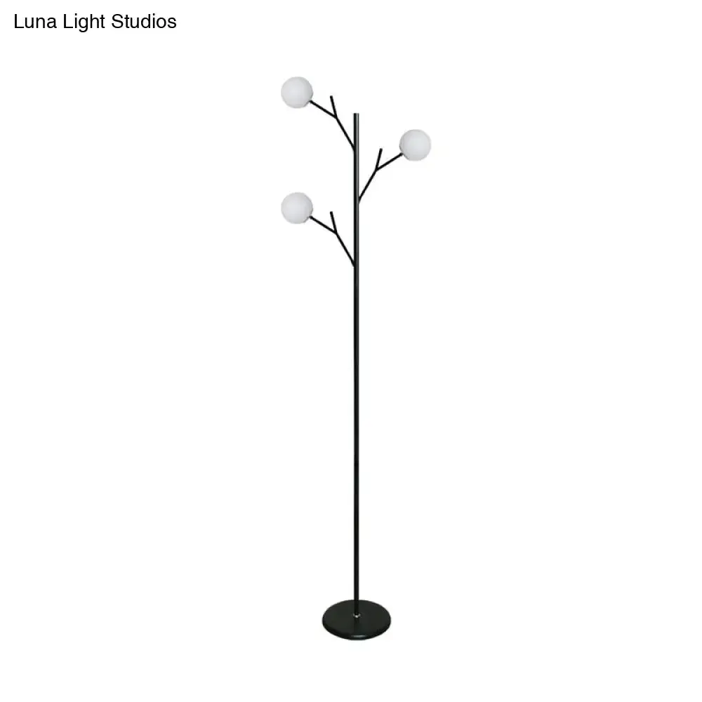 Contemporary Metal Floor Lamp - Tree-Like Design with 3 Bulbs - Black/White - Bedroom Lighting