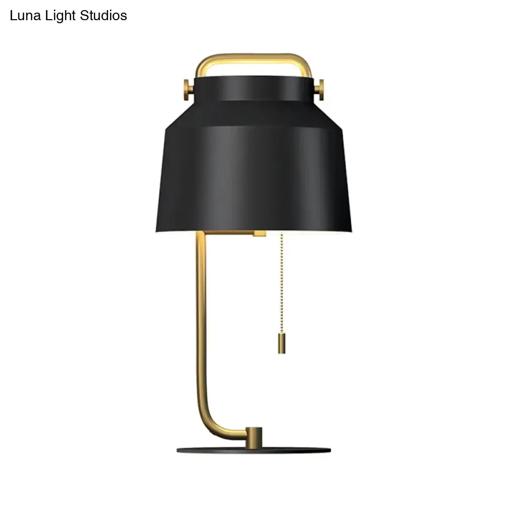 Contemporary Metal Tapered Drum Table Lamp in Black with Pull Chain - Perfect Bedroom Night Lighting