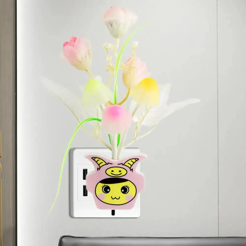 Contemporary Plastic Blooming Flower Wall Nightlight - Yellow/Pink/Peach LED Night Light with Plug