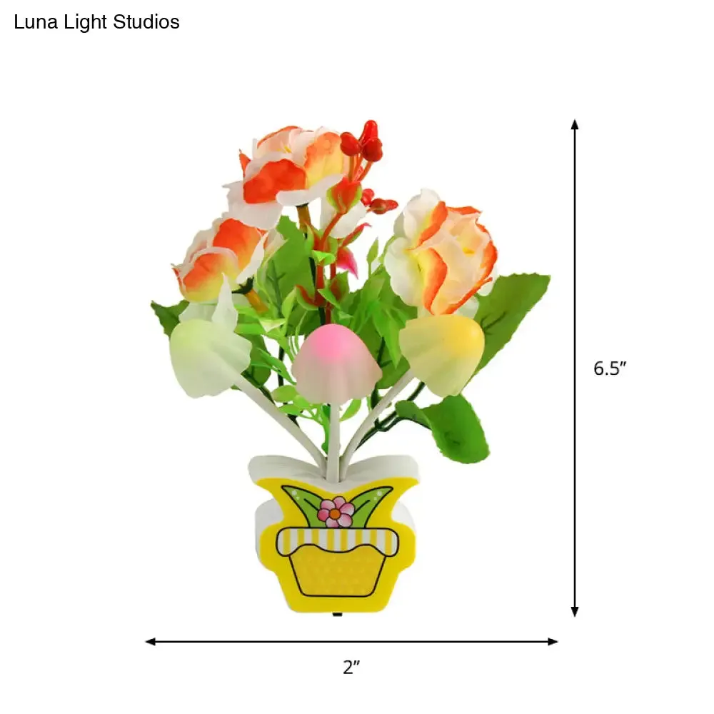 Contemporary Plastic Blooming Flower Wall Nightlight - Yellow/Pink/Peach LED Night Light with Plug