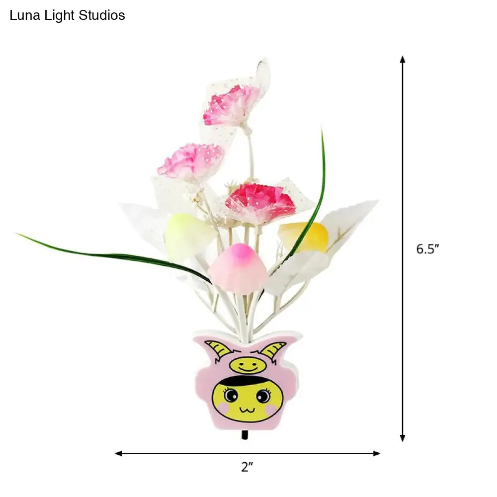 Contemporary Plastic Blooming Flower Wall Nightlight - Yellow/Pink/Peach LED Night Light with Plug