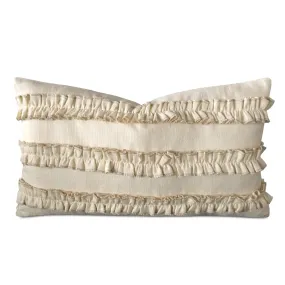 Cream Ruffled Luxury Woven Lumbar Pillow Cover 13x22