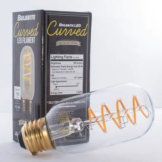 Curved LED Spiral Filament Edison Radio Bulb - 4 Watt - 2200K