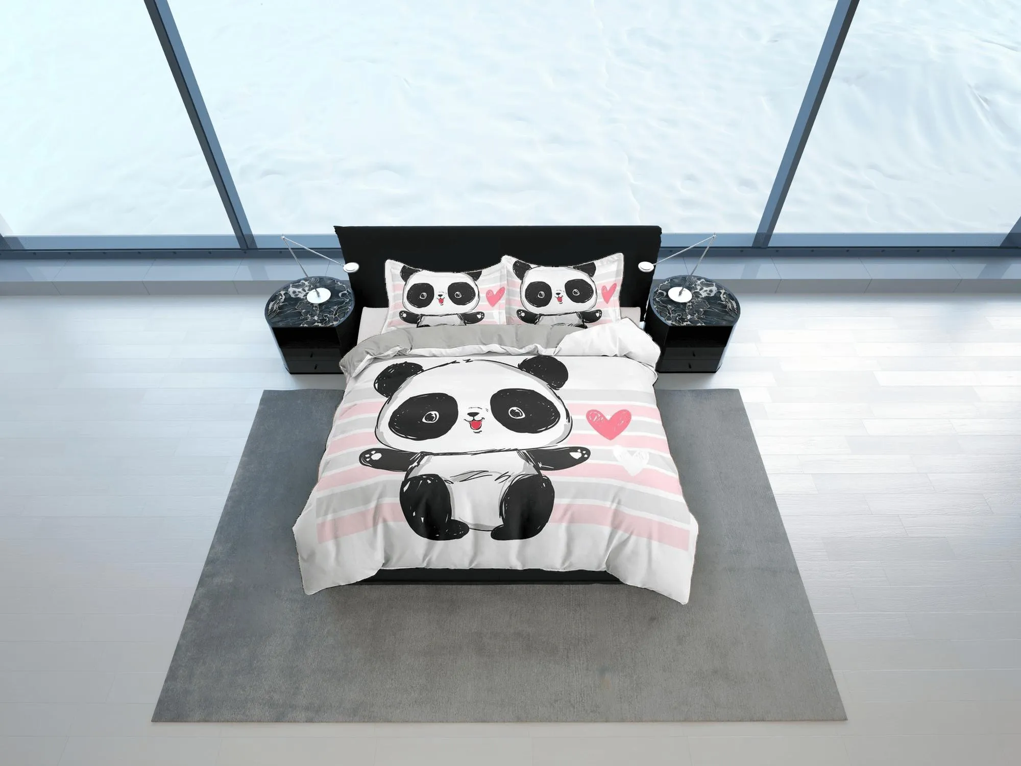 Cute baby panda duvet cover for kids, bedding set full, king, queen, dorm bedding, toddler bedding, aesthetic bedspread, panda lovers gift