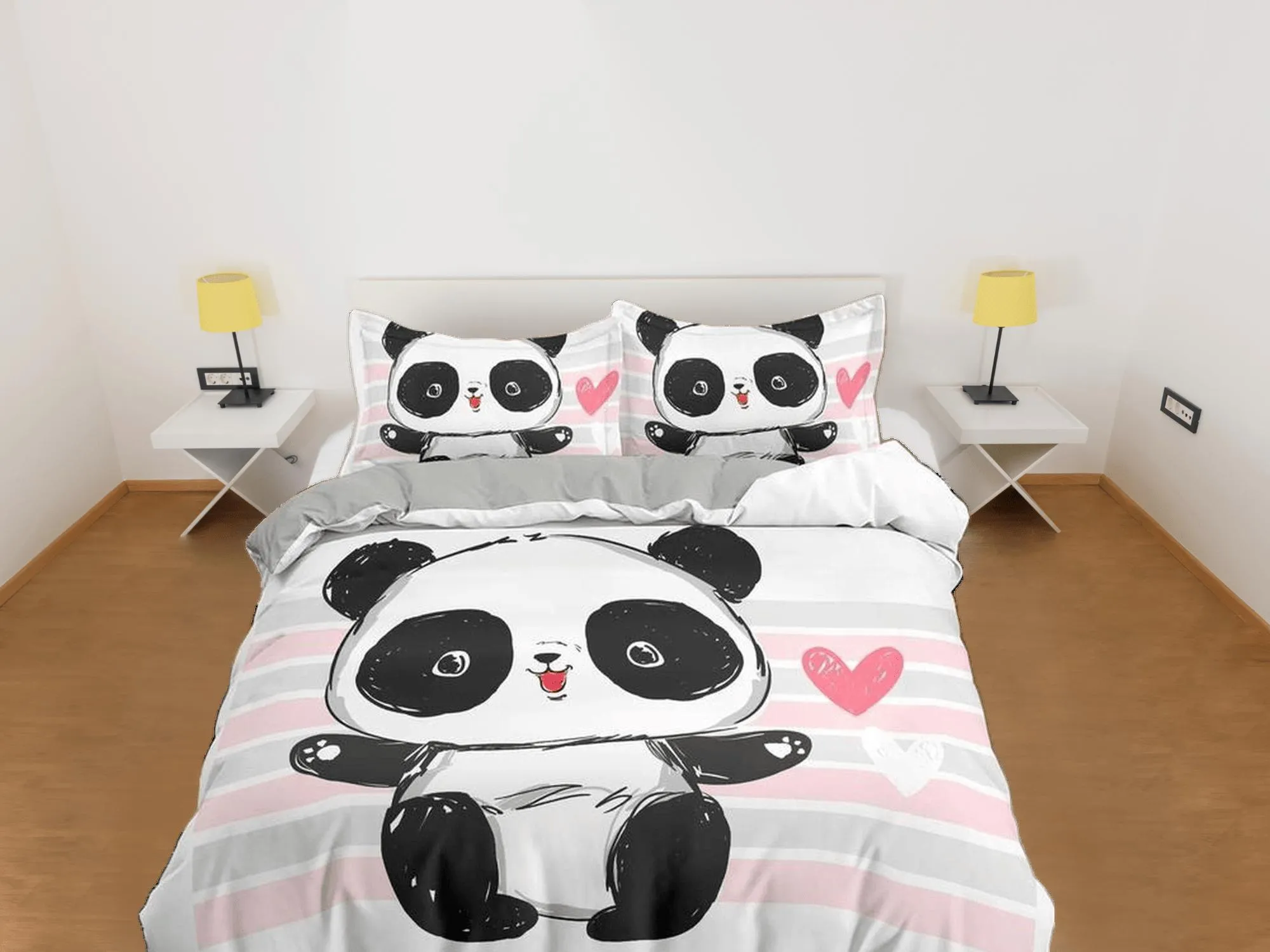 Cute baby panda duvet cover for kids, bedding set full, king, queen, dorm bedding, toddler bedding, aesthetic bedspread, panda lovers gift