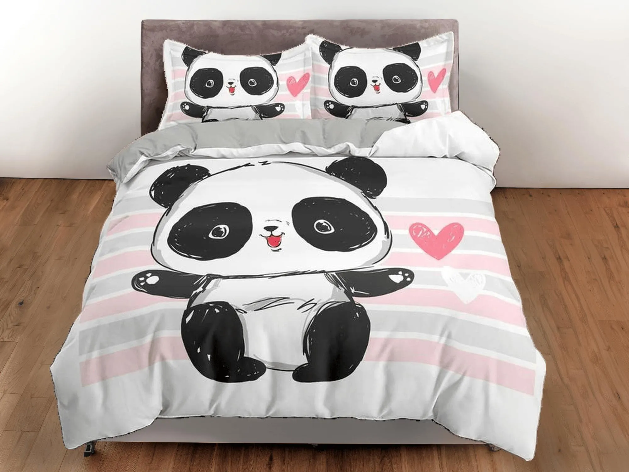 Cute baby panda duvet cover for kids, bedding set full, king, queen, dorm bedding, toddler bedding, aesthetic bedspread, panda lovers gift