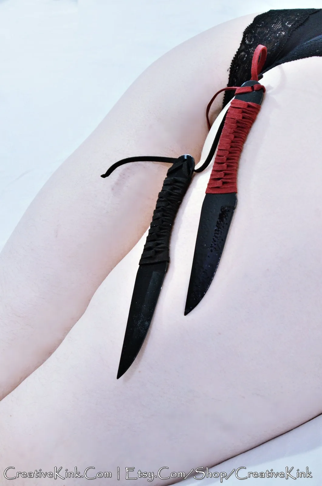 Dagger - Black on Black, Steel Blades with Shadows or Silver  - Available Dulled or Sharpened for Knife Players - BDSM Knife Play Tool