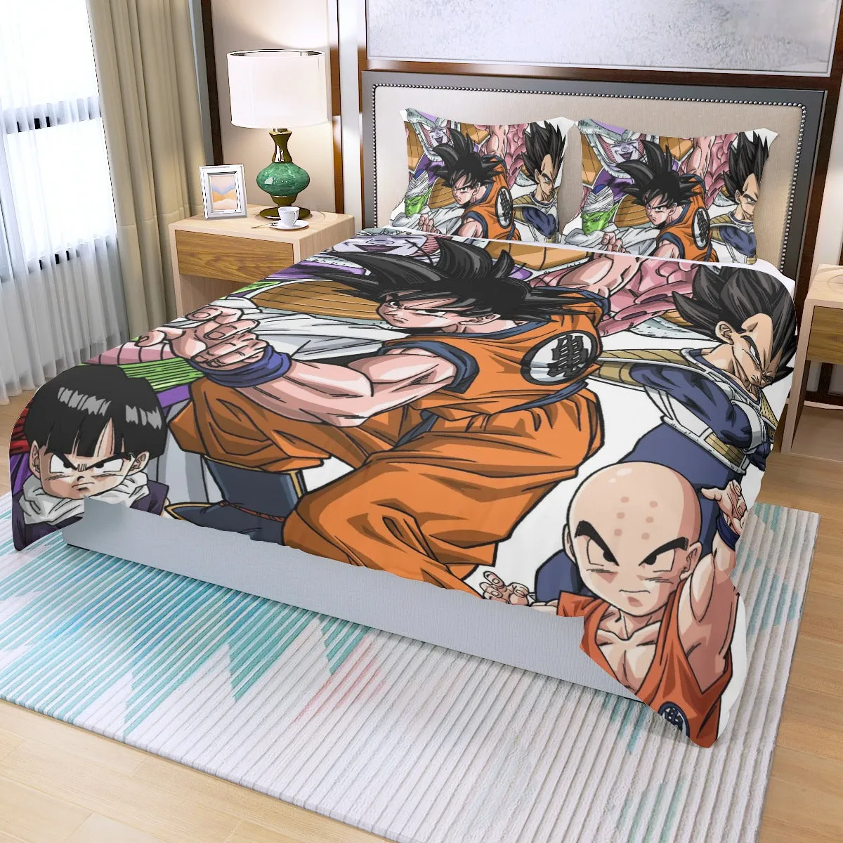 DBZ Goku Fighting Stance Gohan Piccolo Krillin Vegeta Frieza Color Three Piece Duvet Cover Set