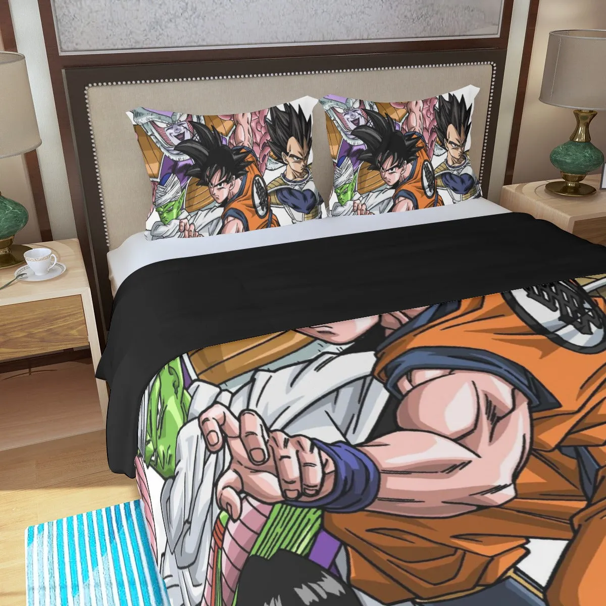 DBZ Goku Fighting Stance Gohan Piccolo Krillin Vegeta Frieza Color Three Piece Duvet Cover Set