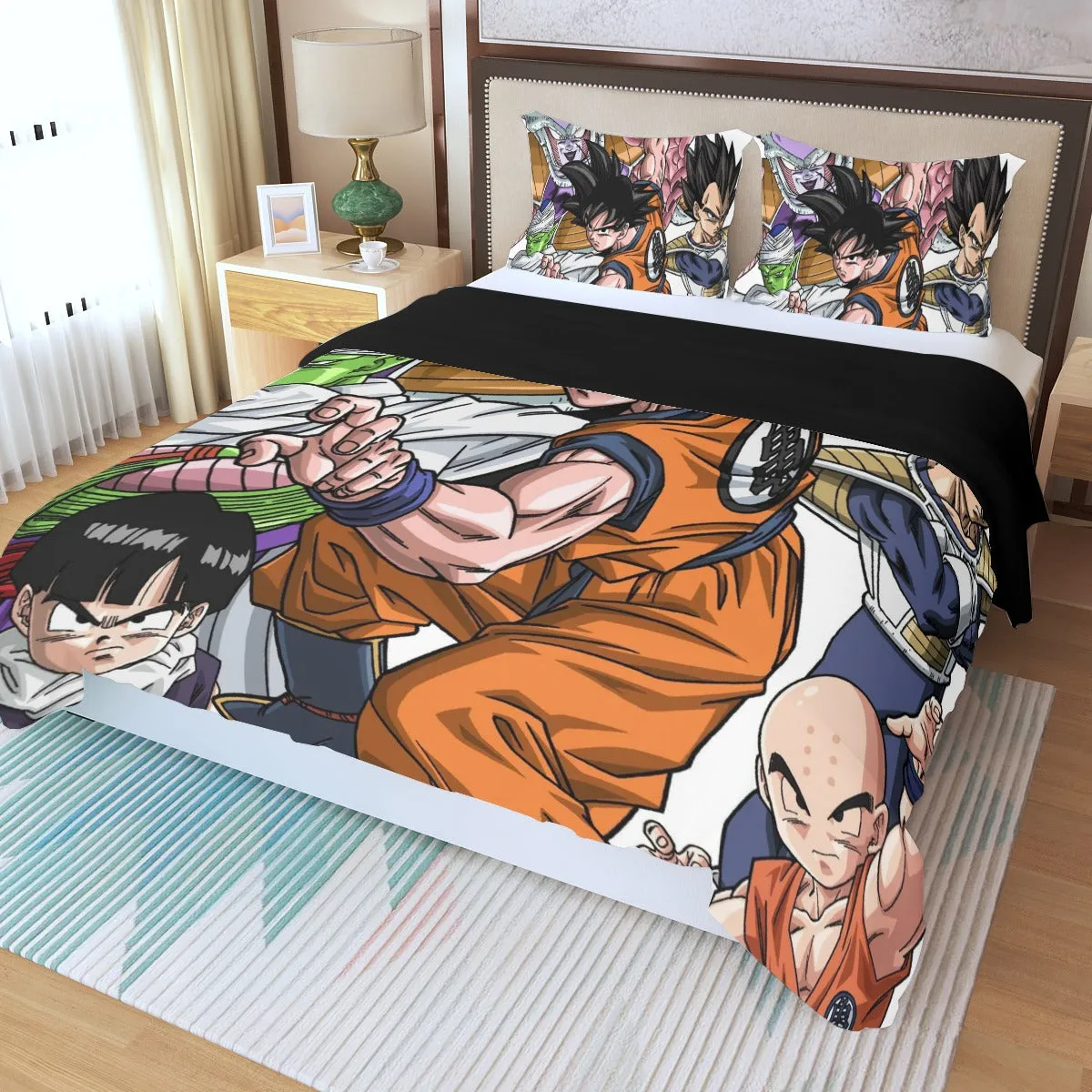 DBZ Goku Fighting Stance Gohan Piccolo Krillin Vegeta Frieza Color Three Piece Duvet Cover Set