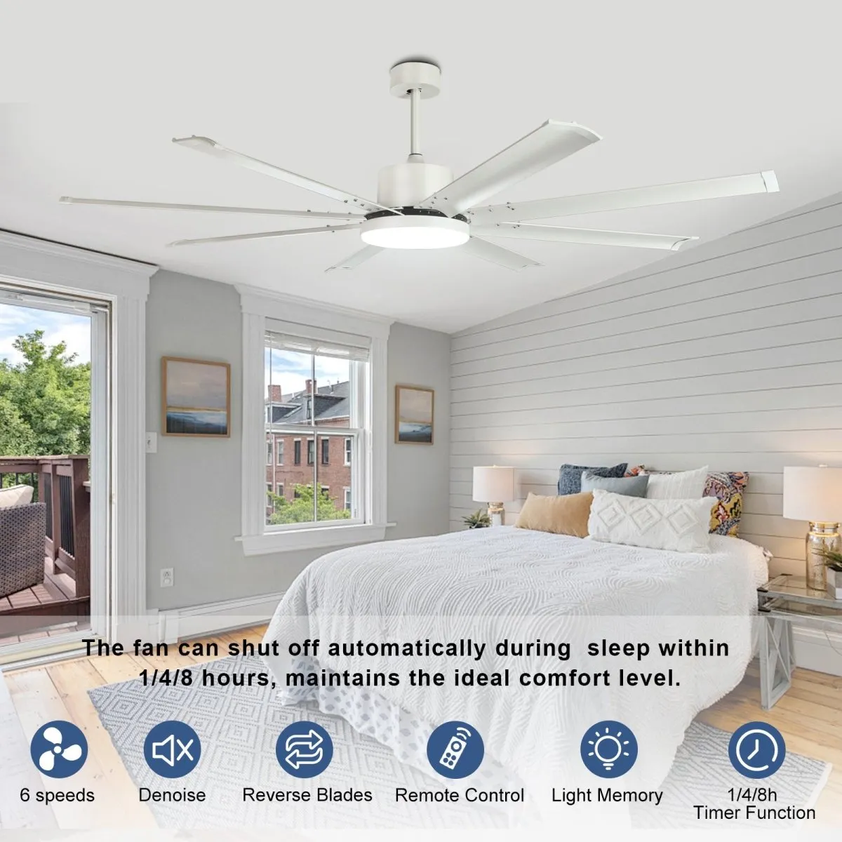 Depuley 72" White Ceiling Fans with Lights, Indoor/Outdoor Large Industrial Ceiling Fan with Remote Control, Reversible 8 Aluminum Blades and 6-Speed, 3CCT Dimmable LED Ceiling Fans for Bedroom Patio