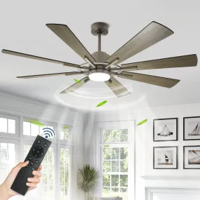 Depuley Ceiling Fan with Lights, 60" Reversible Large Industrial Ceiling fan with 8 Plywood Blades, 3 Light Colors Fandelier Ceiling Fans with Remote for Indoor and Covered Outdoor, 5-Speed Timer Gray