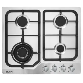 Devanti Gas Cooktop 60cm 4 Burner Silver