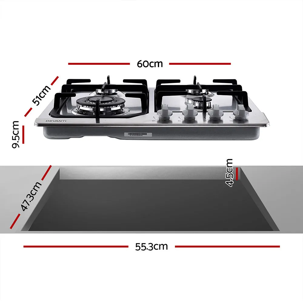 Devanti Gas Cooktop 60cm 4 Burner Silver