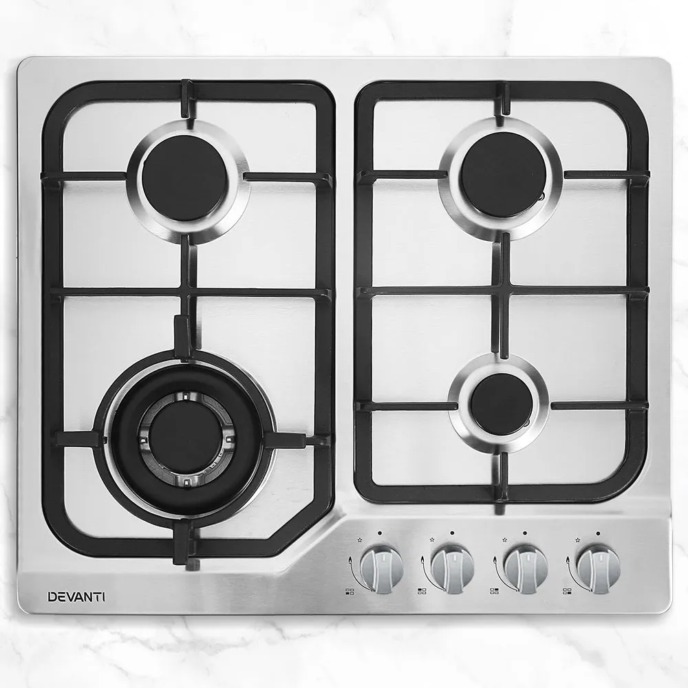 Devanti Gas Cooktop 60cm 4 Burner Silver