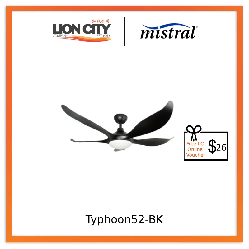 D'Fan 52", 45W Typhoon52-BK Ceiling Fan