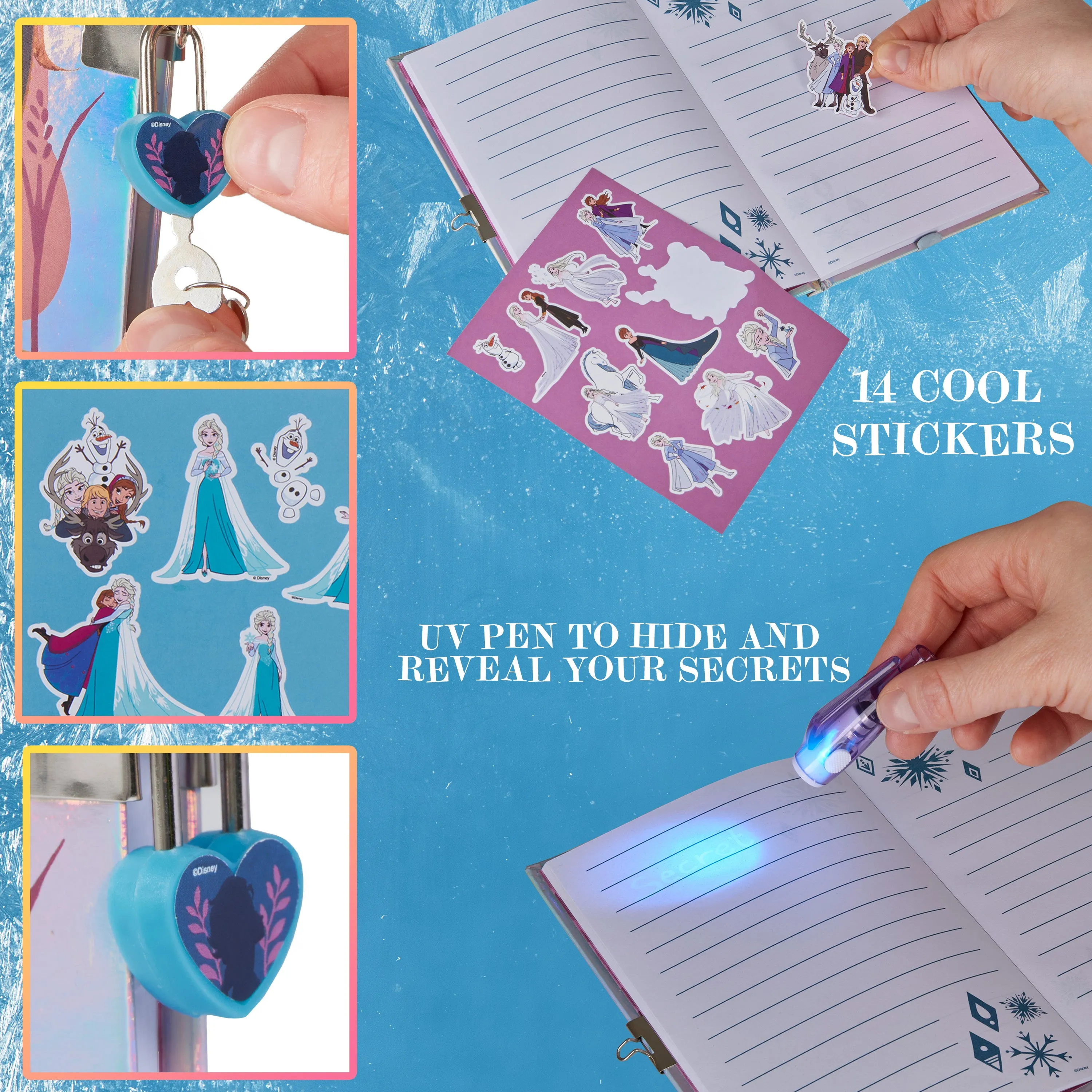 Disney Frozen Diary for Girls - Girls Diary with Lock, UV Invisible Ink Pen and Stickers Sheet