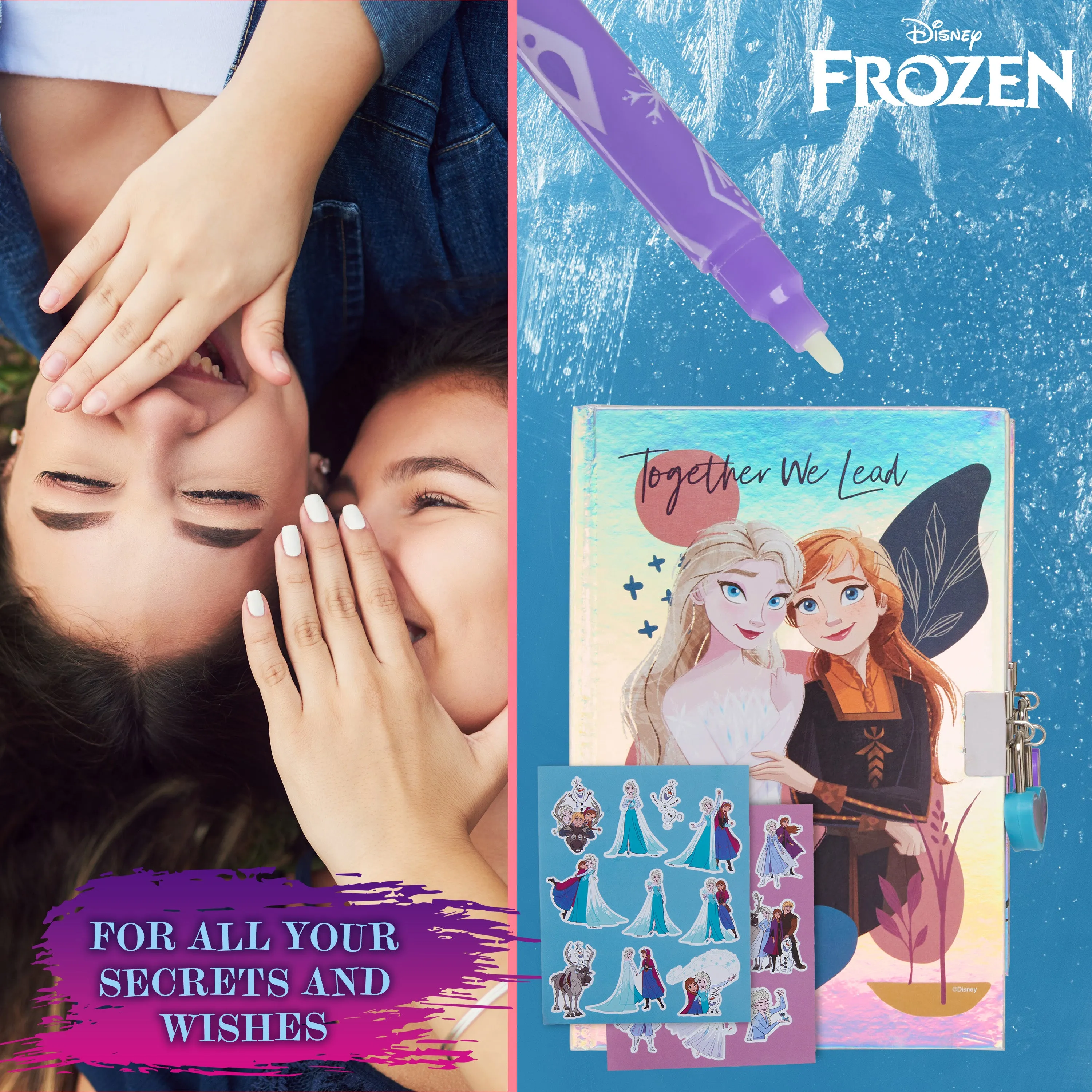 Disney Frozen Diary for Girls - Girls Diary with Lock, UV Invisible Ink Pen and Stickers Sheet