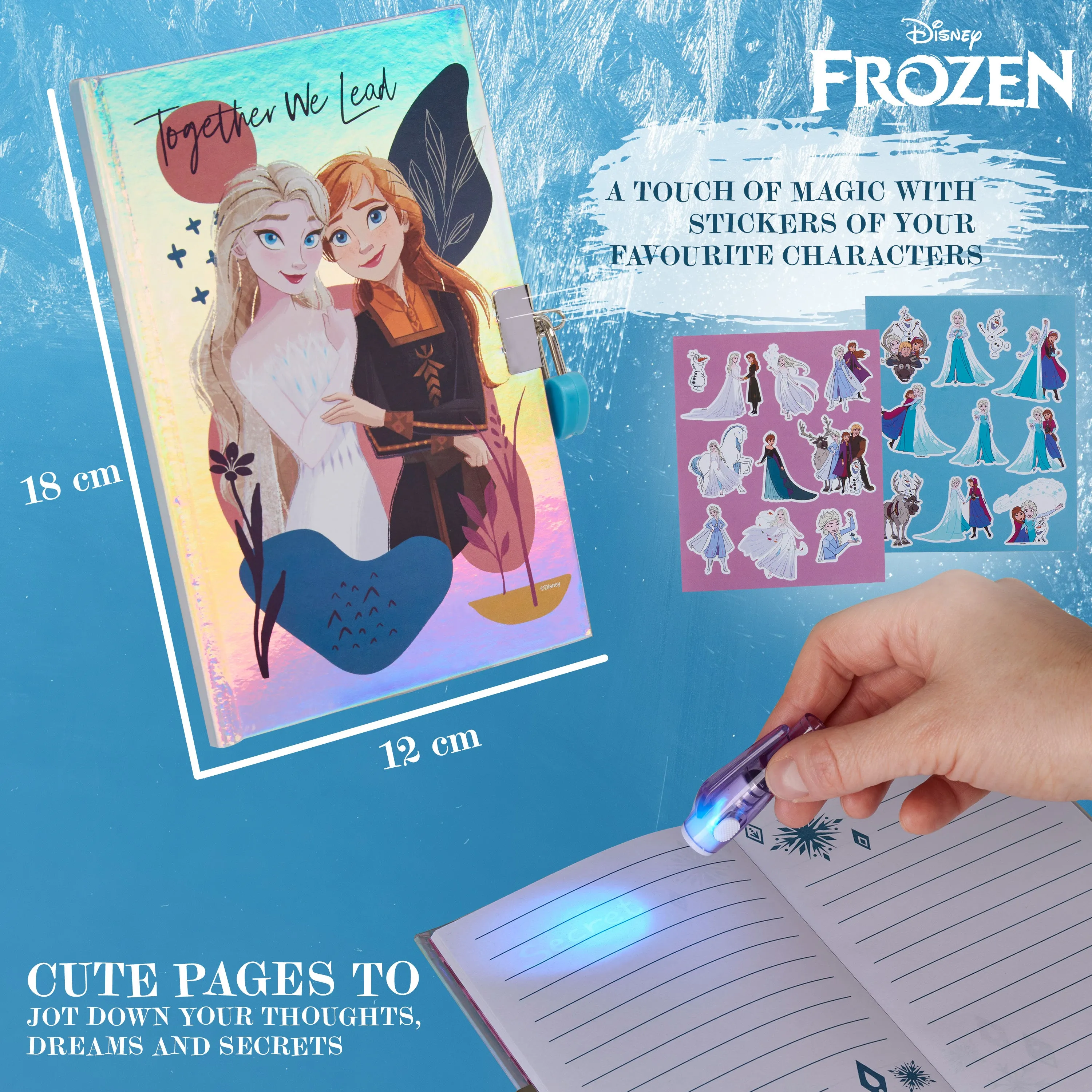 Disney Frozen Diary for Girls - Girls Diary with Lock, UV Invisible Ink Pen and Stickers Sheet