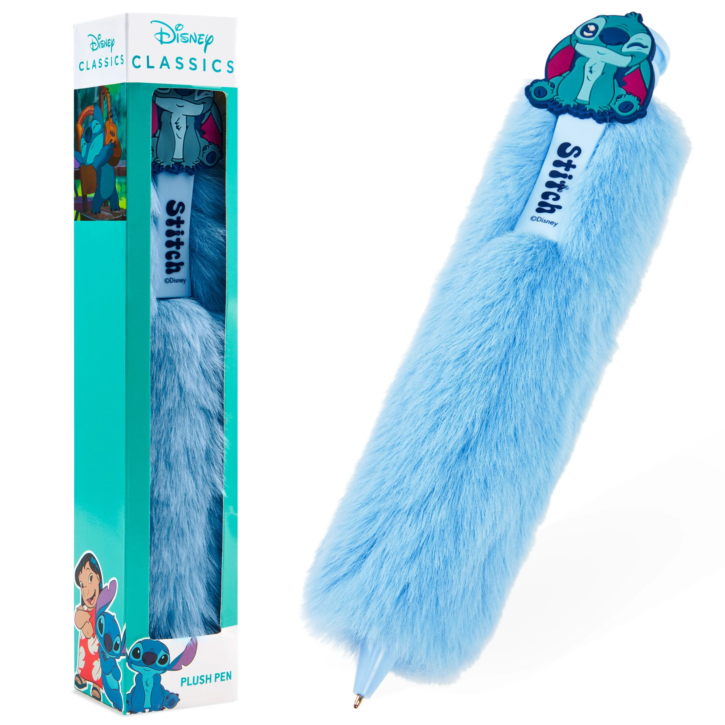 Disney Stitch Retractable Ballpoint Pen Fluffy Novelty Pen Stitch Gifts for Her (Blue)