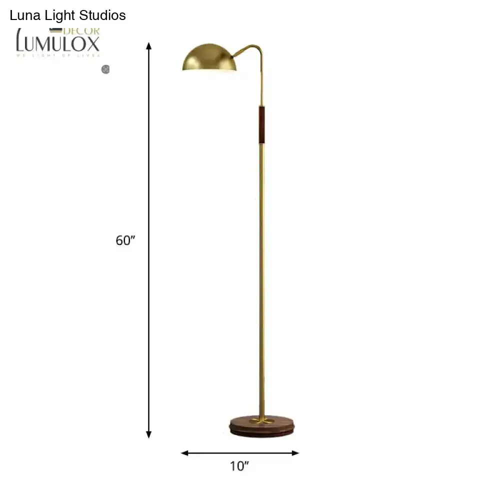 Dome Shade Living Room Floor Lighting Metal Single Light Postmodern Floor Stand Lamp in Brass