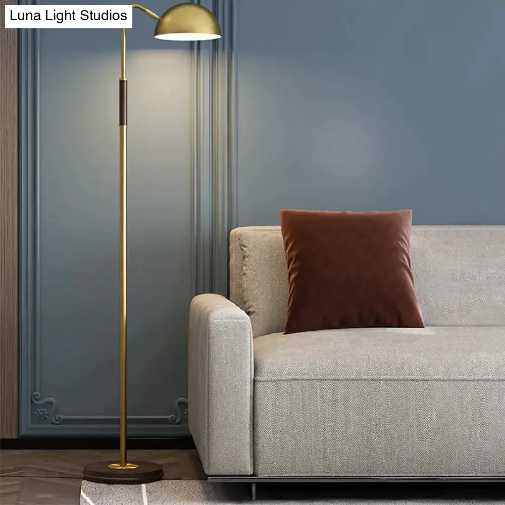 Dome Shade Living Room Floor Lighting Metal Single Light Postmodern Floor Stand Lamp in Brass