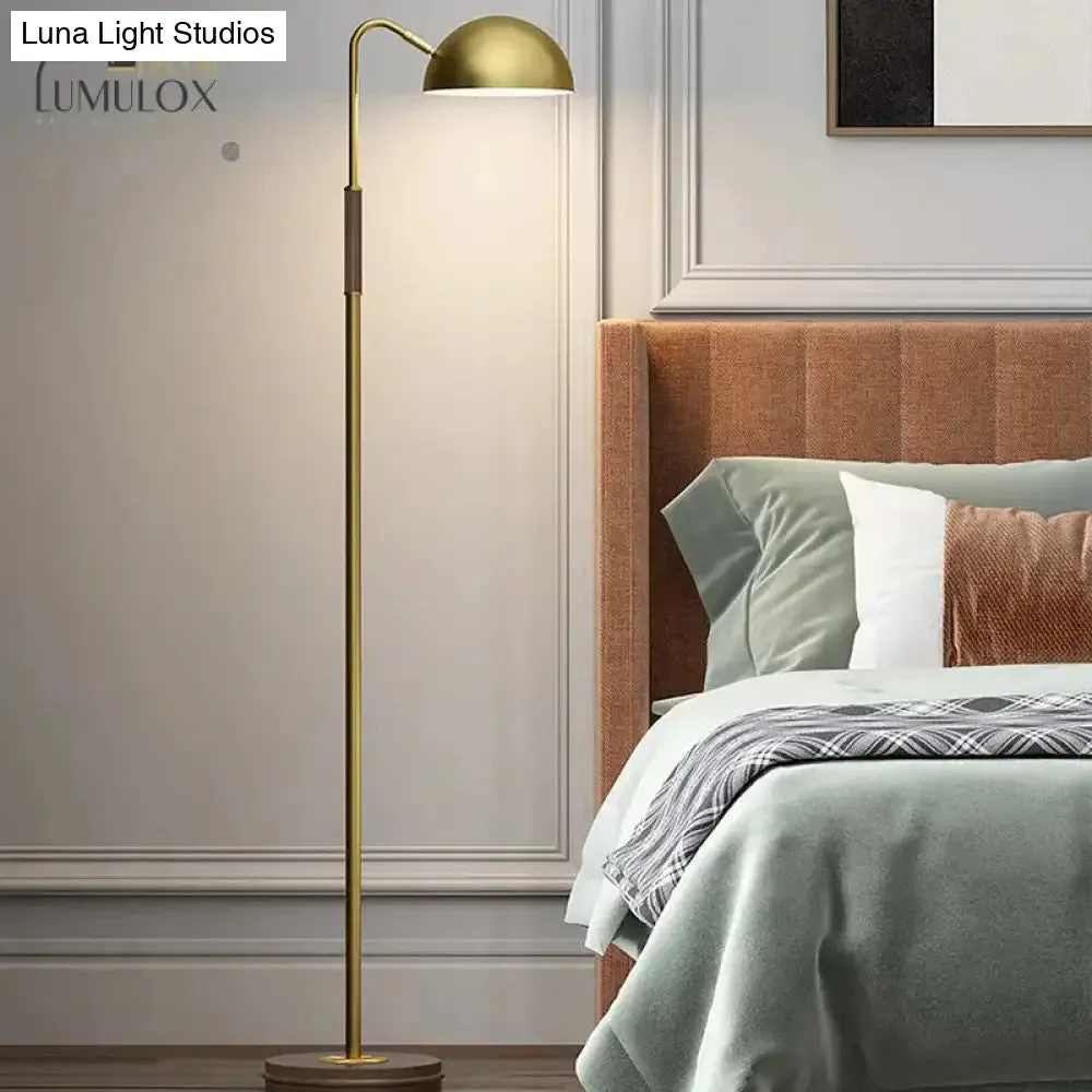 Dome Shade Living Room Floor Lighting Metal Single Light Postmodern Floor Stand Lamp in Brass