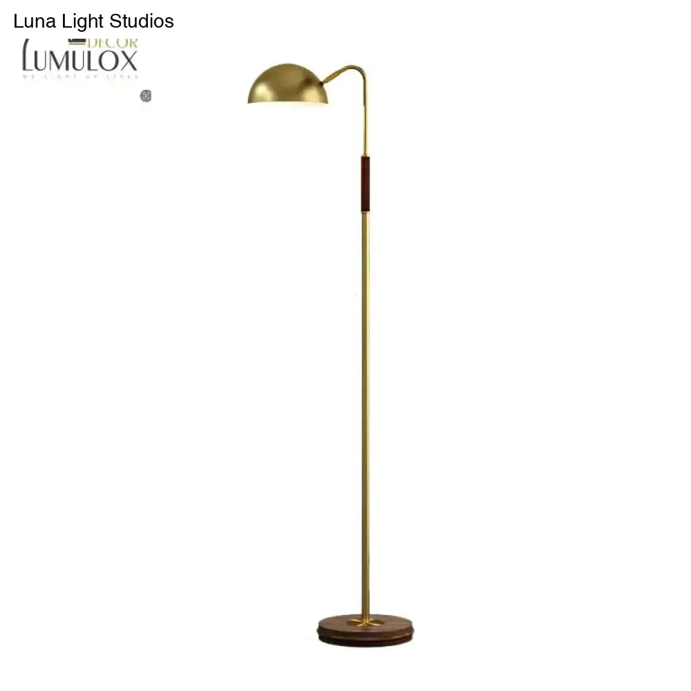 Dome Shade Living Room Floor Lighting Metal Single Light Postmodern Floor Stand Lamp in Brass