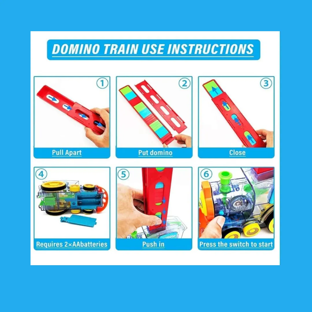 Domino Train Combo and Free Fan | Domino Train Set with 60 Pcs | 4 Die Metal Car Set | Free Hand Fan | Building Blocks for Kids 3-12