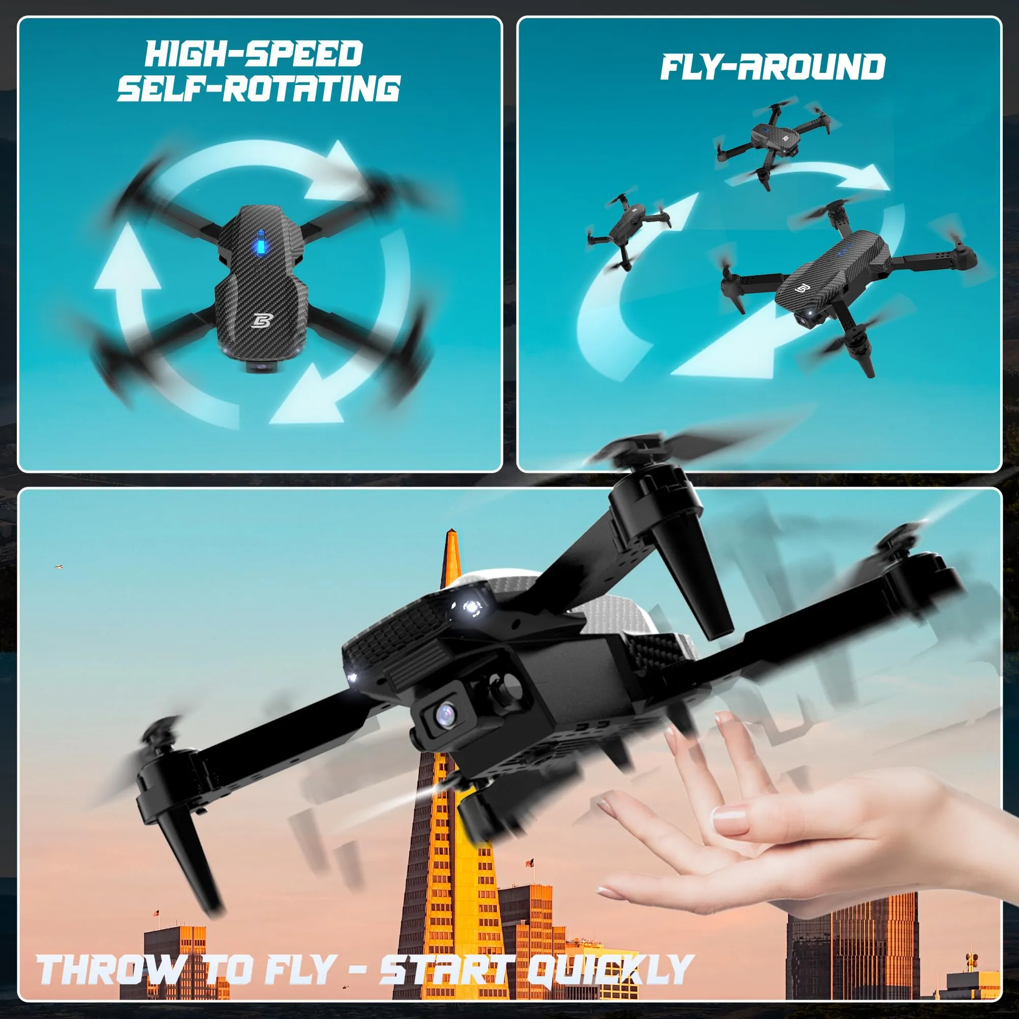 Drone with 1080P Camera for Adults and Kids - Foldable FPV Remote Control Mini Quadcopter with Gestures Selfie, One Key Start