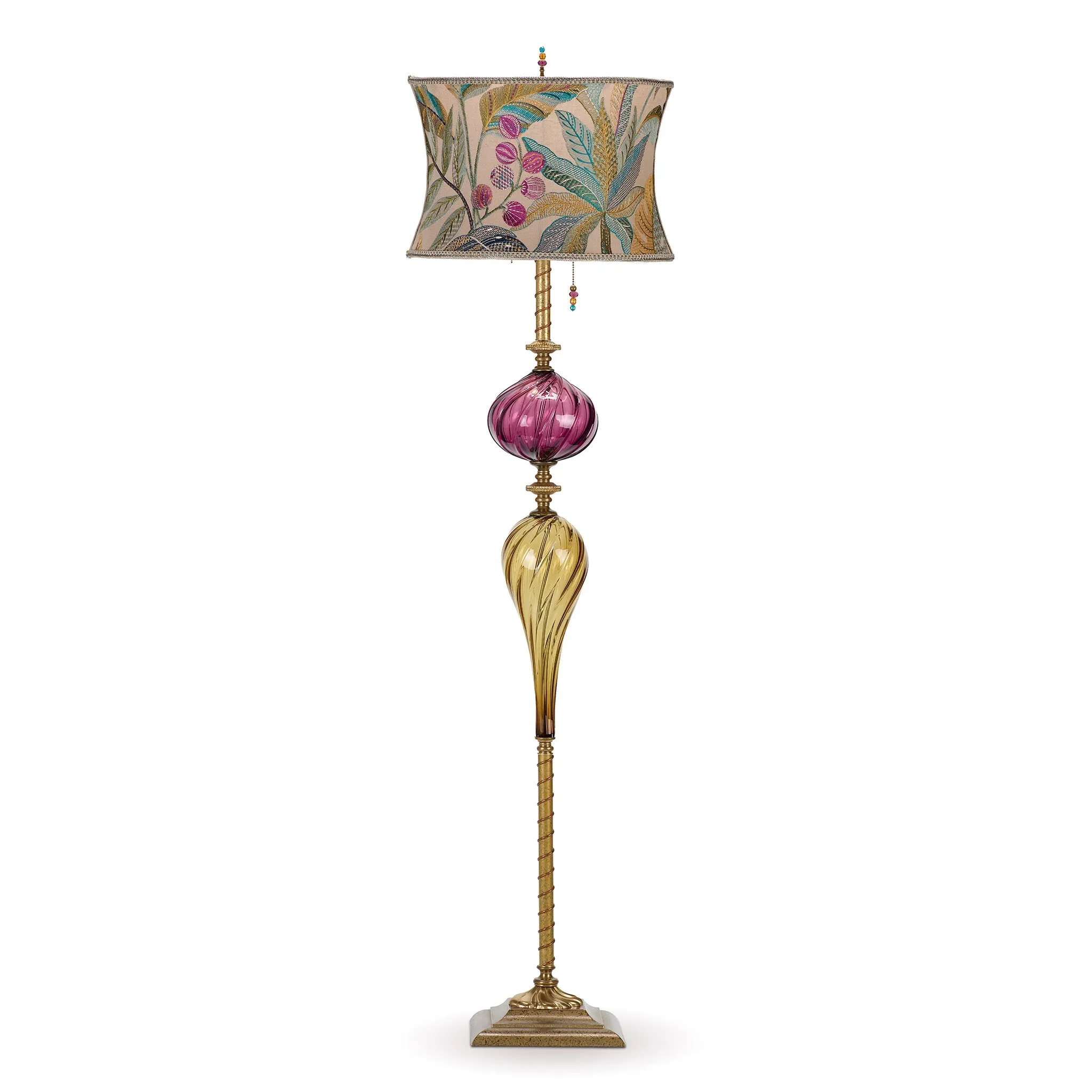 Dutch Floor Lamp F226I173 Colors Teal Gold Purple Shade Green Gold and Purple Blown Glass Base by Kinzig Design