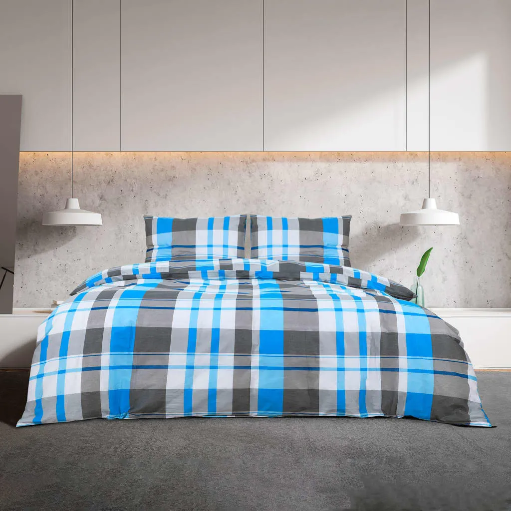 Duvet Cover Set Blue and Grey 225x220 cm Cotton