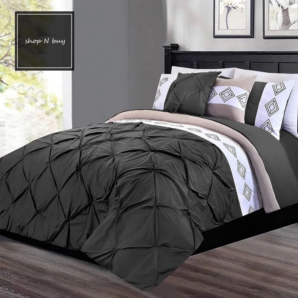 Embroidered Pintuck Duvet 8 Pieces - Charcoal Grey