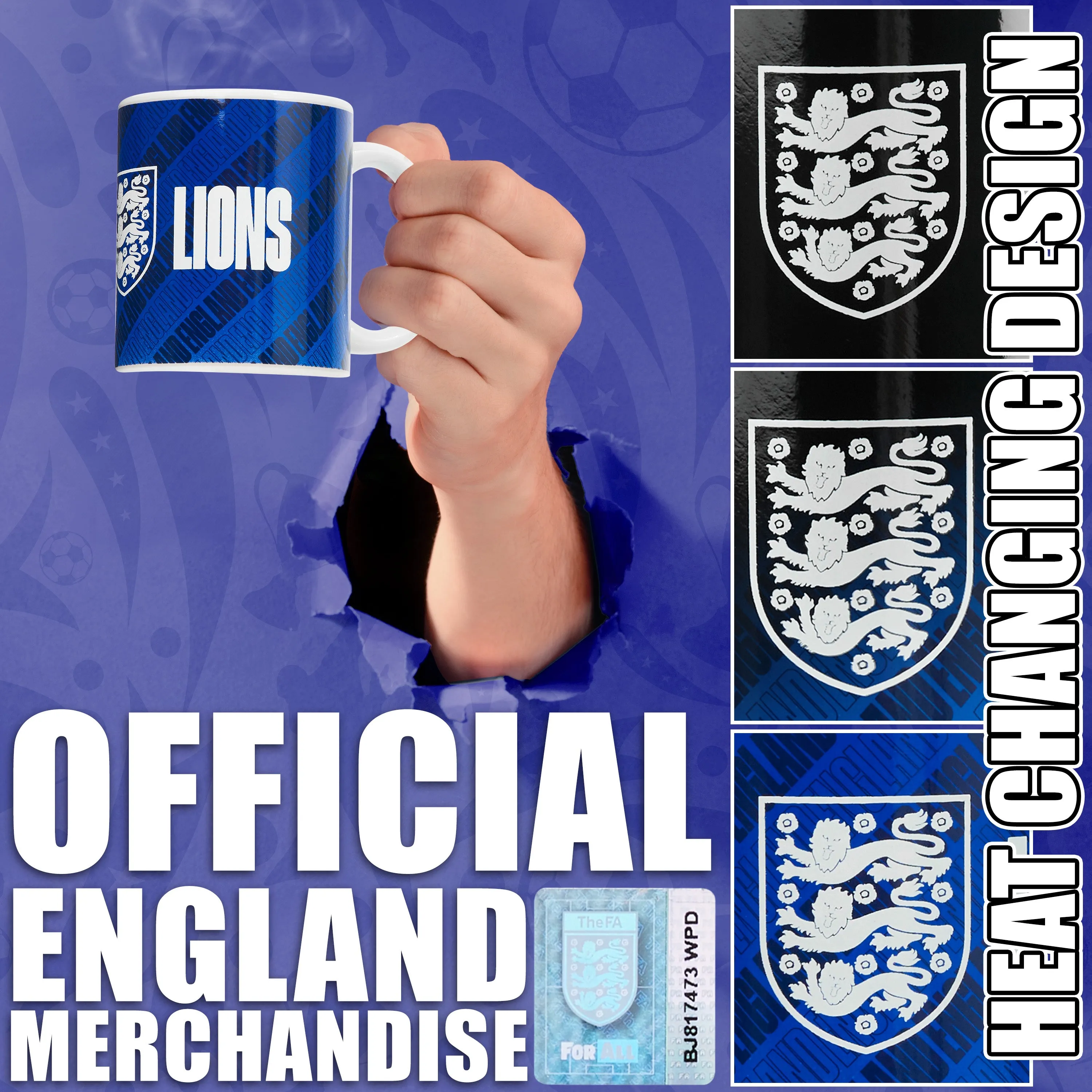 England FA Coffee Mug, 320ml Ceramic Heat Colour Changing Mug Supporters' Gear - Football Gifts