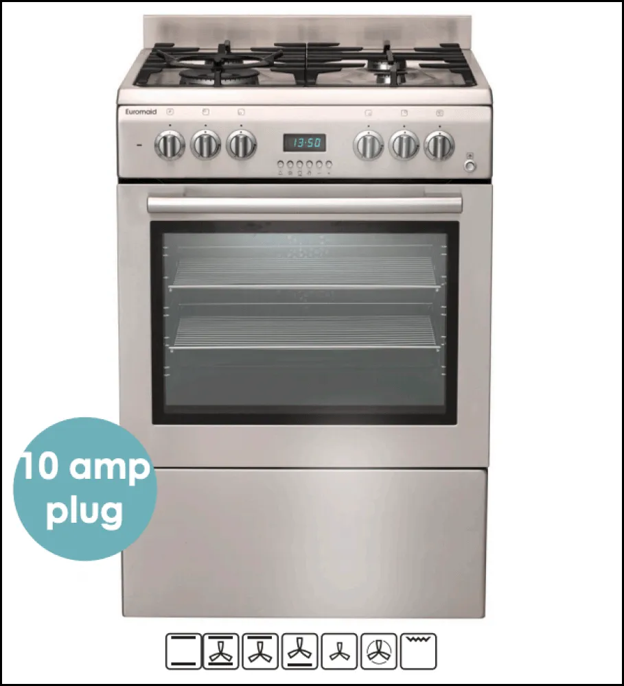 Euromaid GTEOS60 60cm Stainless Steel Dual-Fuel 10amp Plug Upright Stove