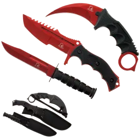 Falcon 3 PCS Red Set. Tactical Knives & Karambit