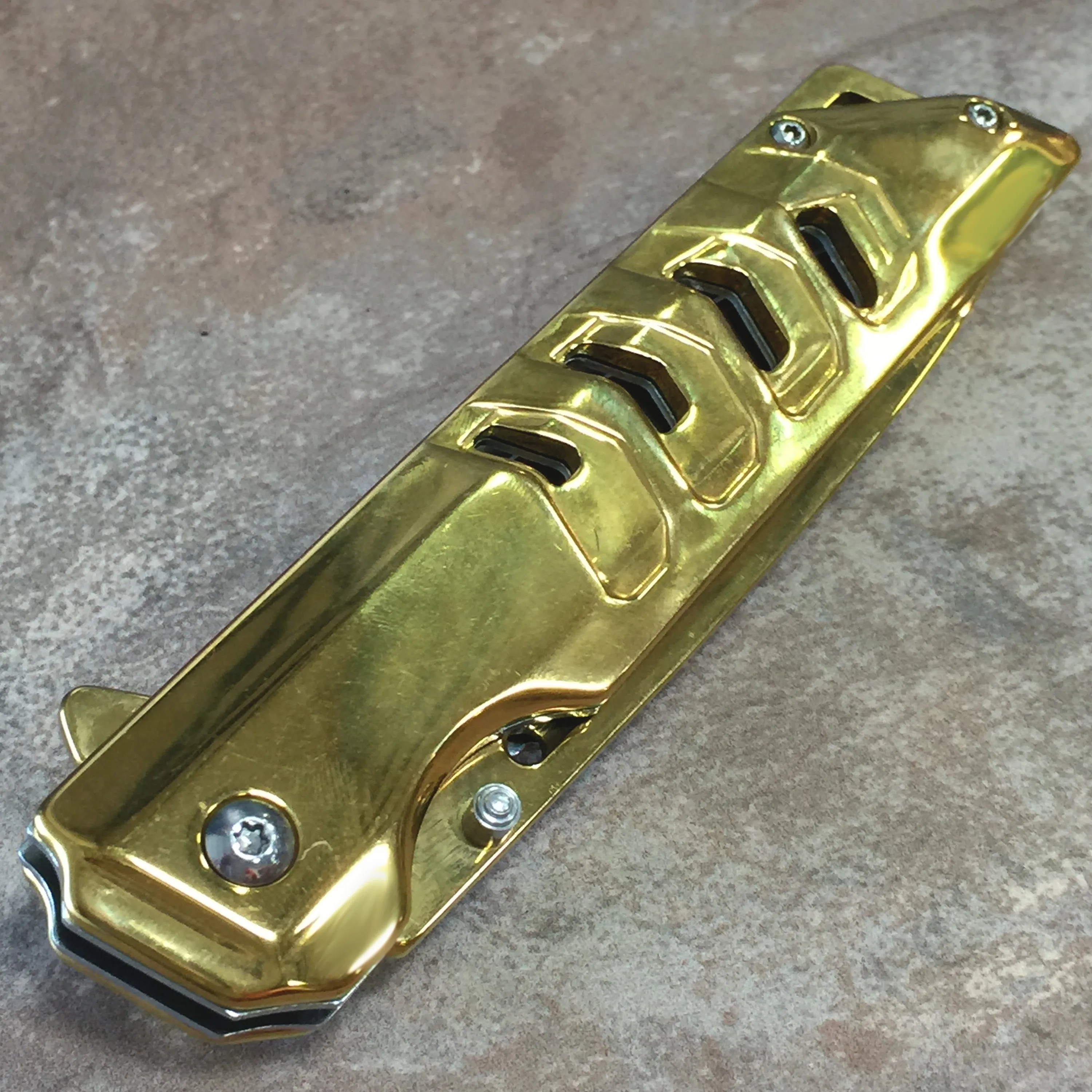 Falcon 8 3/4"Spring Assisted Pocket Knife Mirror Gold