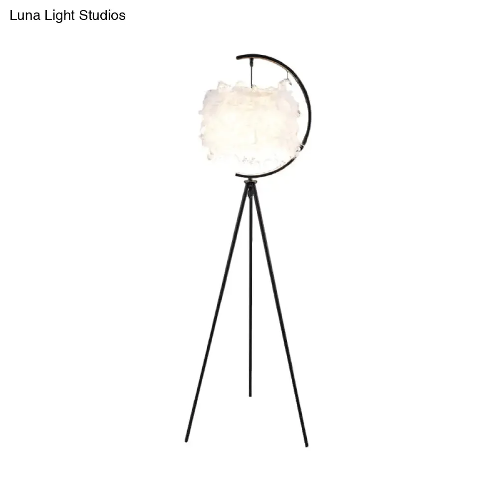 Feather Deco Drum Floor Lamp - Contemporary Tri-Leg Design - Black/Gold - Perfect for Single Bedrooms