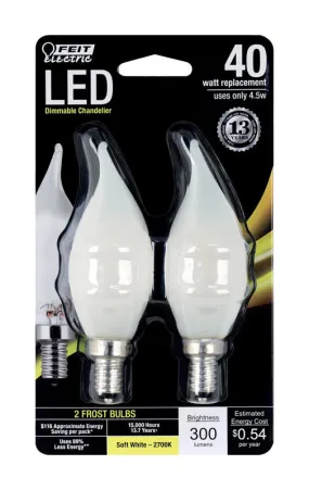 Feit CA10 (Flame Tip) E12 (Candelabra) LED Bulb Soft White 40 Watt Equivalence 2 pk