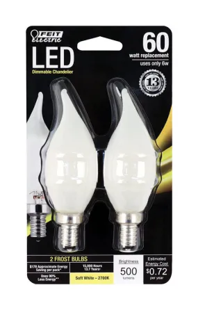 Feit CA10 (Flame Tip) E12 (Candelabra) LED Bulb Soft White 60 Watt Equivalence 2 pk