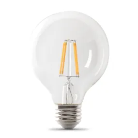 Feit Electric G2540/927CA/FIL/3 LED Bulb, Globe, G25 Lamp, 40 W Equivalent, E26 Lamp Base, Dimmable, Clear