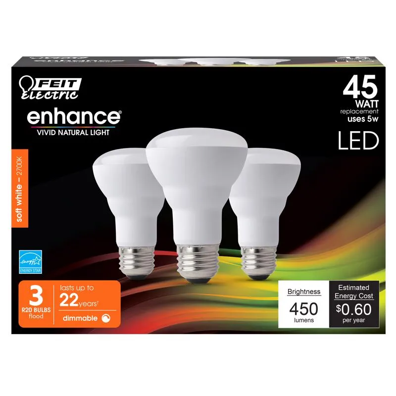 Feit Enhance R20 E26 (Medium) LED Bulb Soft White 45 Watt Equivalence 3 pk