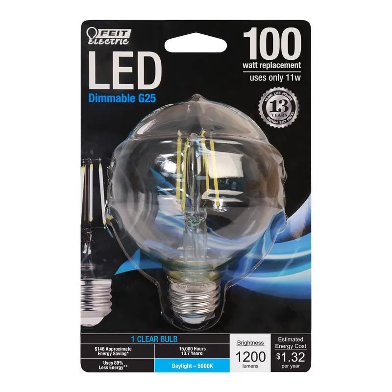 Feit LED G25 E26 (Medium) Filament LED Bulb Daylight 100 Watt Equivalence 1 pk