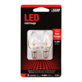 Feit LED Specialty C7 E12 (Candelabra) LED Bulb Red 0.25 Watt Equivalence 2 pk