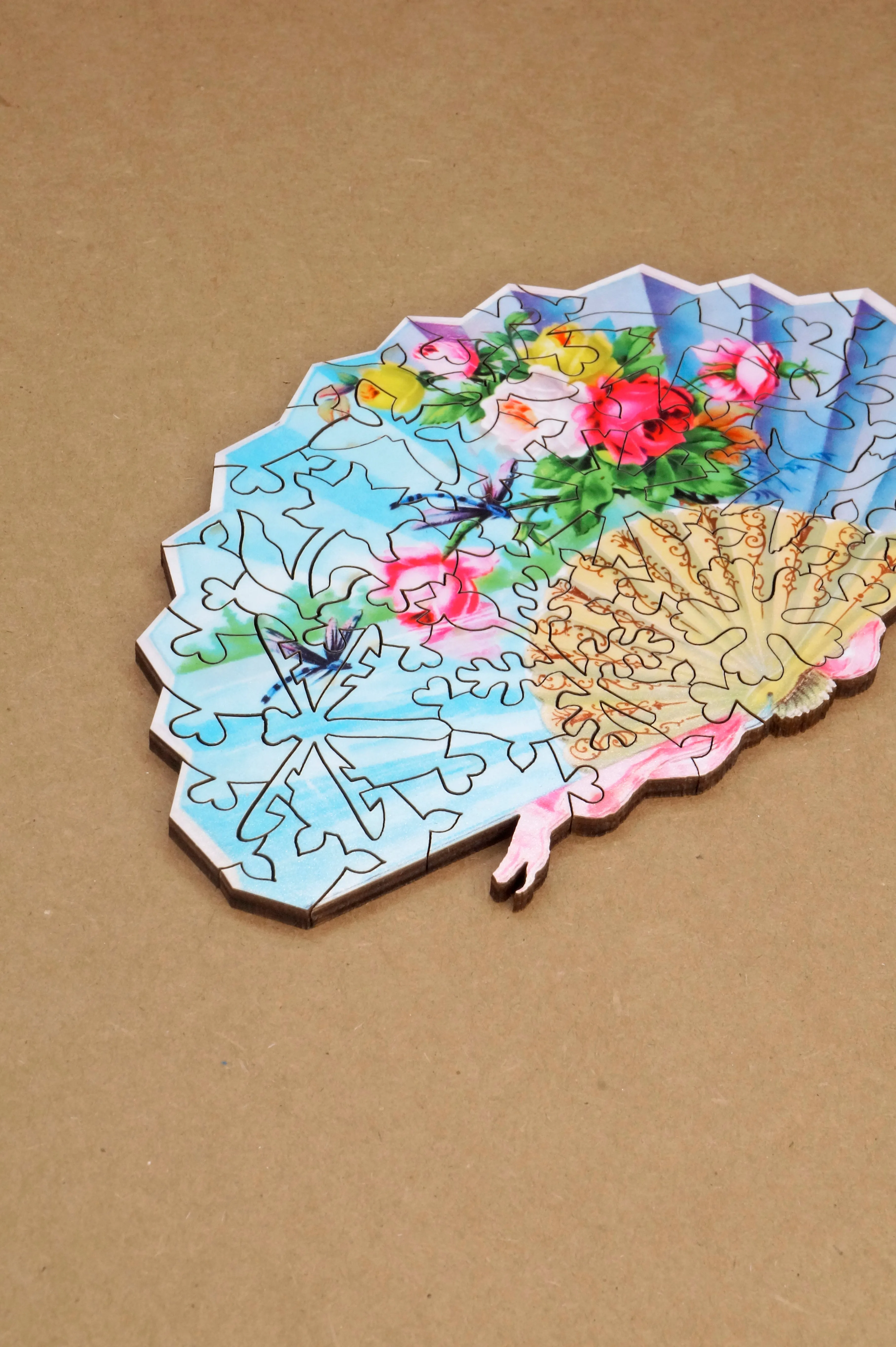 Floral Fan with Dragonflies - 54 Piece Mini Wooden Jigsaw Puzzle