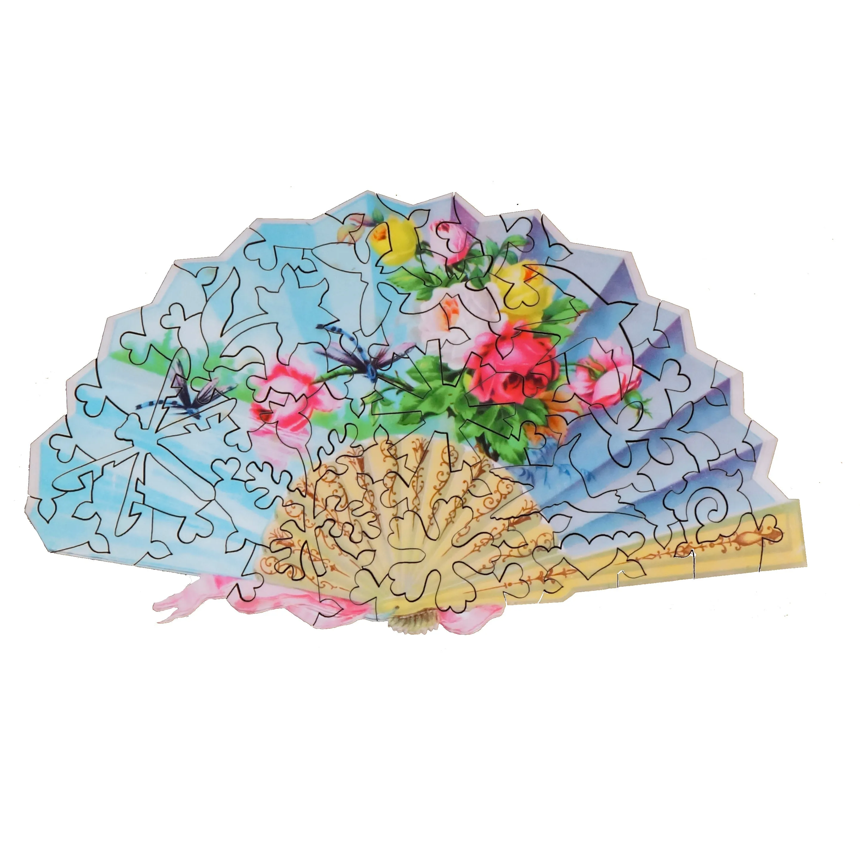 Floral Fan with Dragonflies - 54 Piece Mini Wooden Jigsaw Puzzle