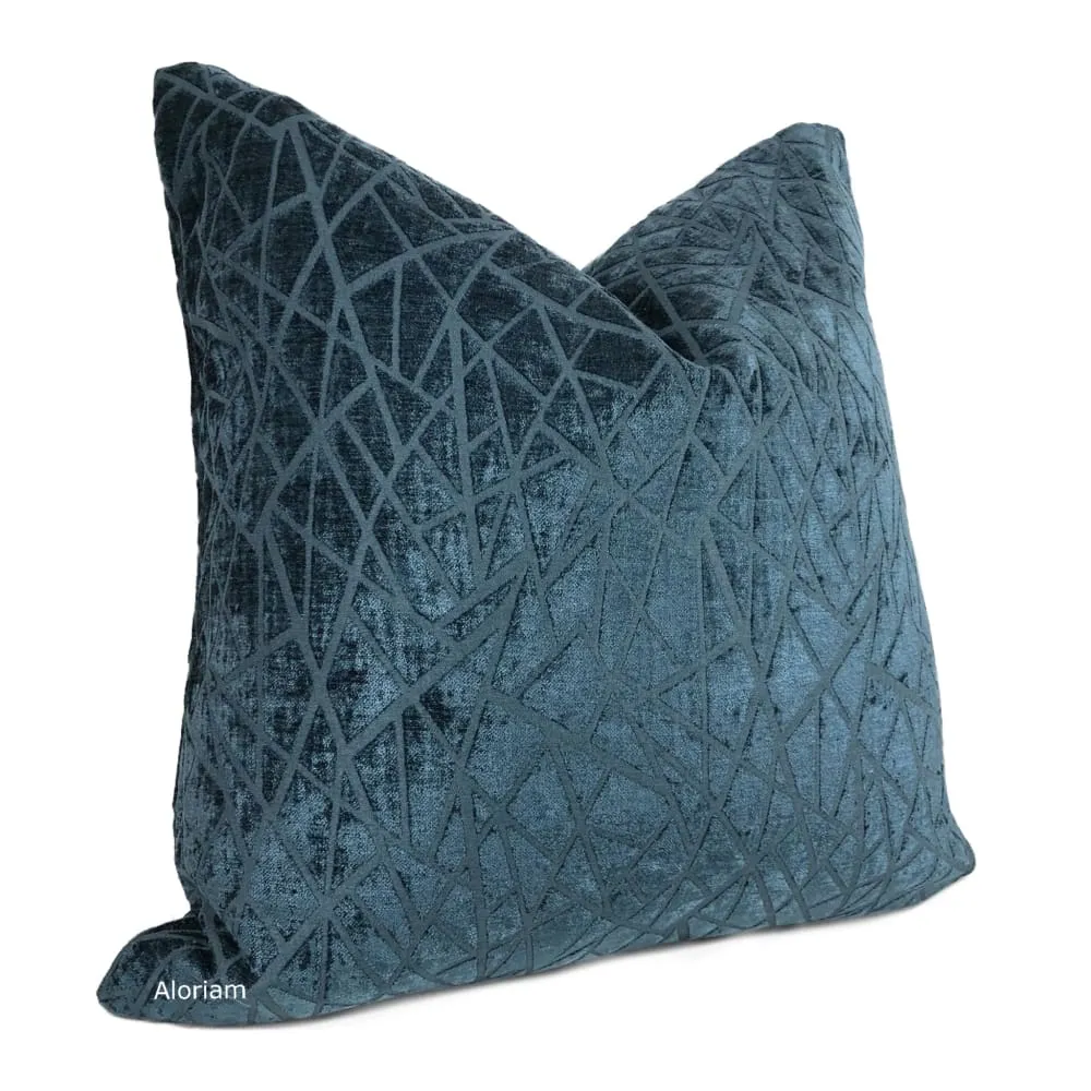 Fractal Navy Blue Modern Geometric Chenille Pillow Cover