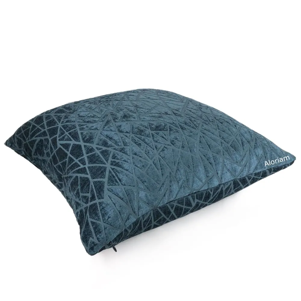 Fractal Navy Blue Modern Geometric Chenille Pillow Cover